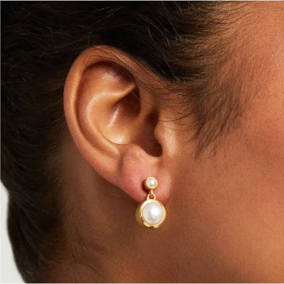 DEAN DAVIDSON Signature Droplet Earrings  22K Gold Plate Freshwater Pearl EUC! - Picture 2 of 11